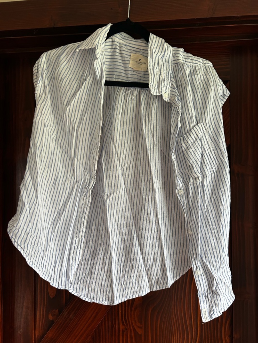 American Eagle Outfitters White Shirt with Light Blue Stripes